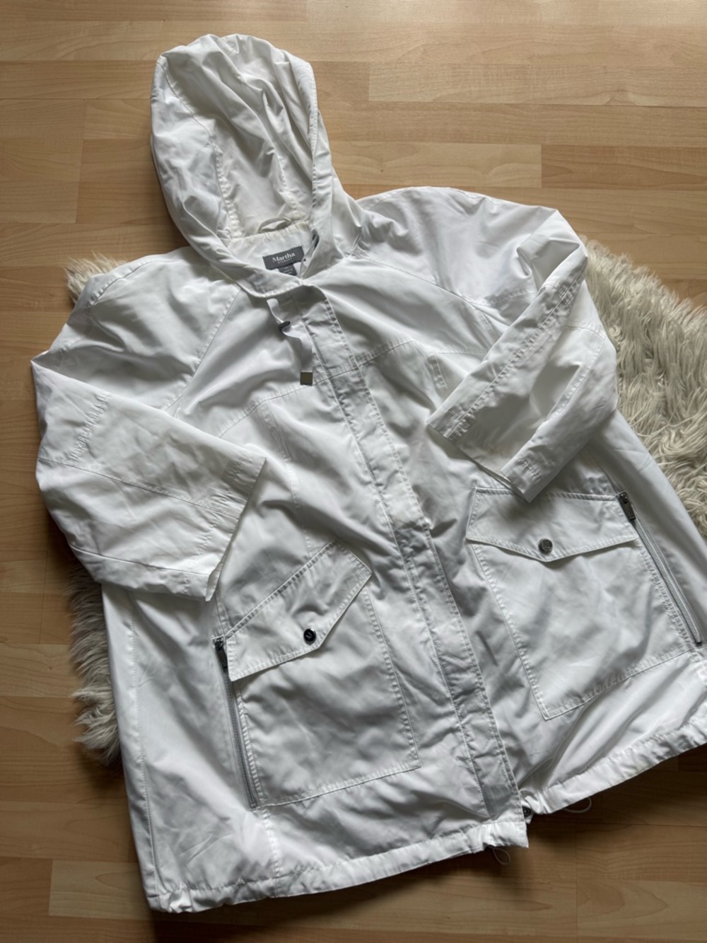 Martha Stewart White Hooded Rain Jacket 2X